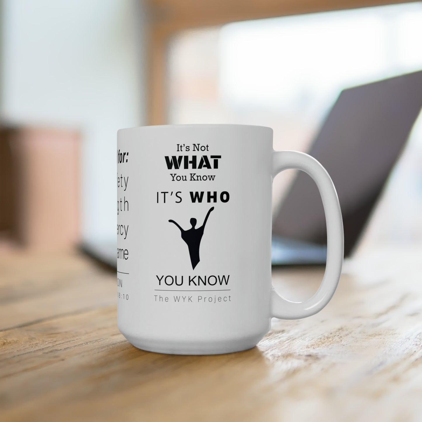 WYKProject Grateful from Proverbs 18:10 White Ceramic Mug 15oz