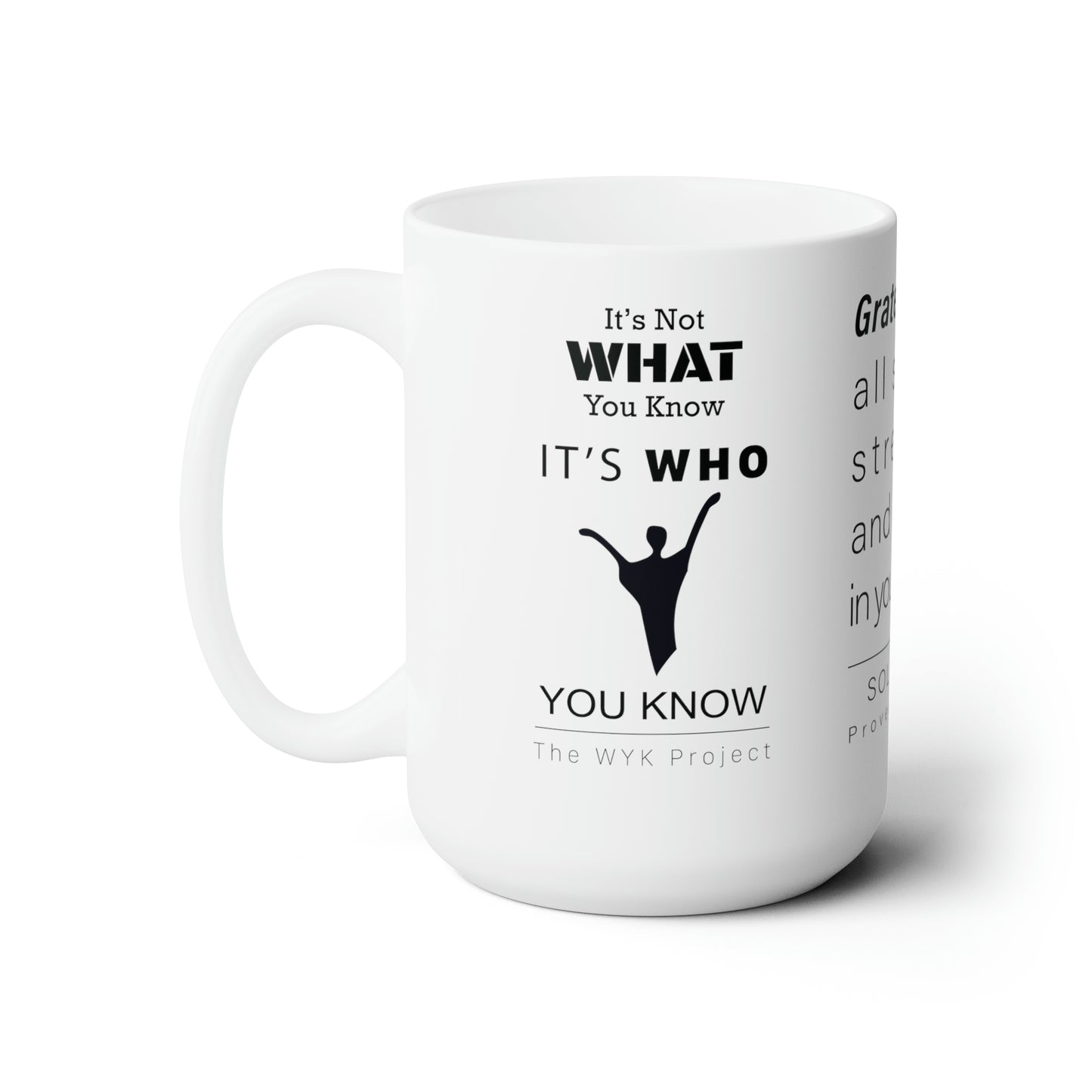 WYKProject Grateful from Proverbs 18:10 White Ceramic Mug 15oz